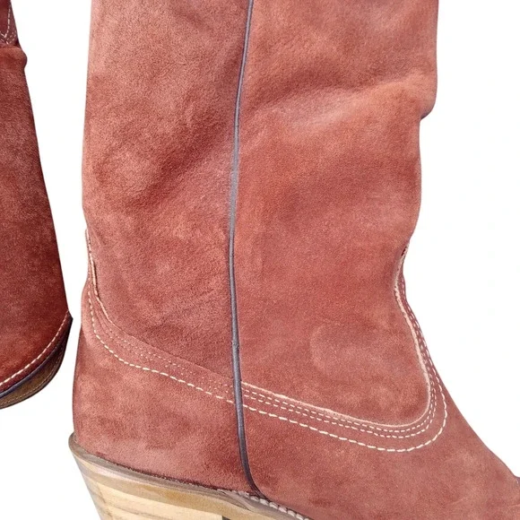 Vintage Wolverine Women's Cowboy Boots Brown/Orange Size 7 1/2 Suede Heel - Picture 11 of 15